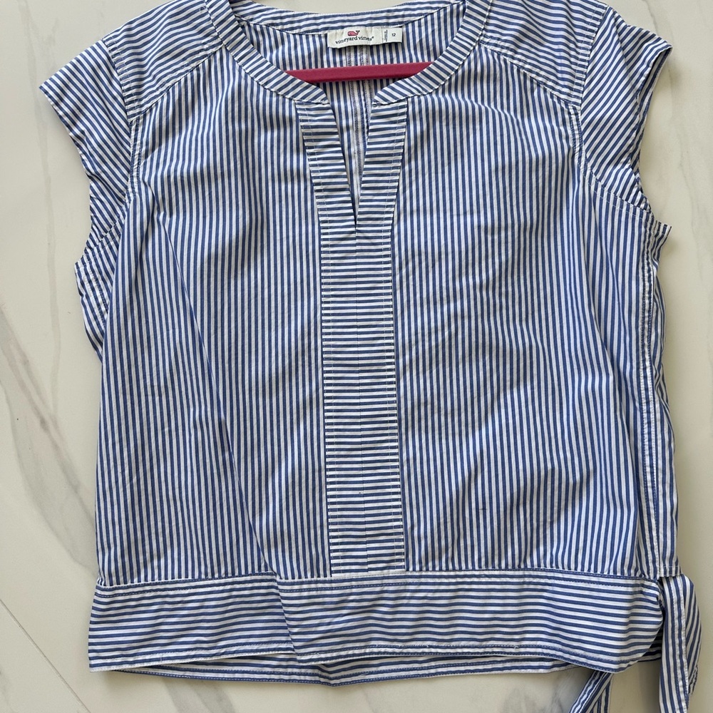 Vineyard Vines Navy and White Striped Blouse